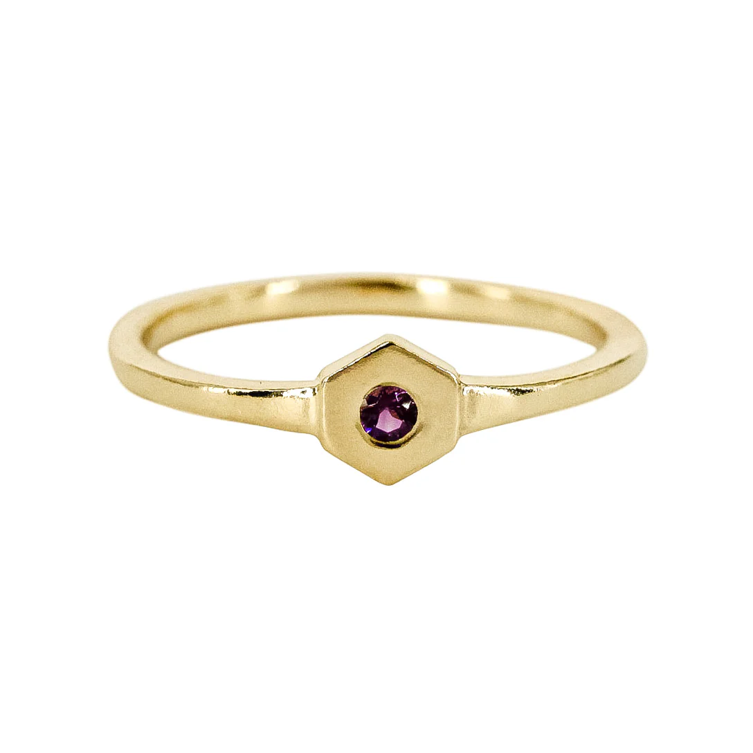 Prism Birthstone Hexagon 14k Gold Ring - Mitchell's Manufacturing Jewel
