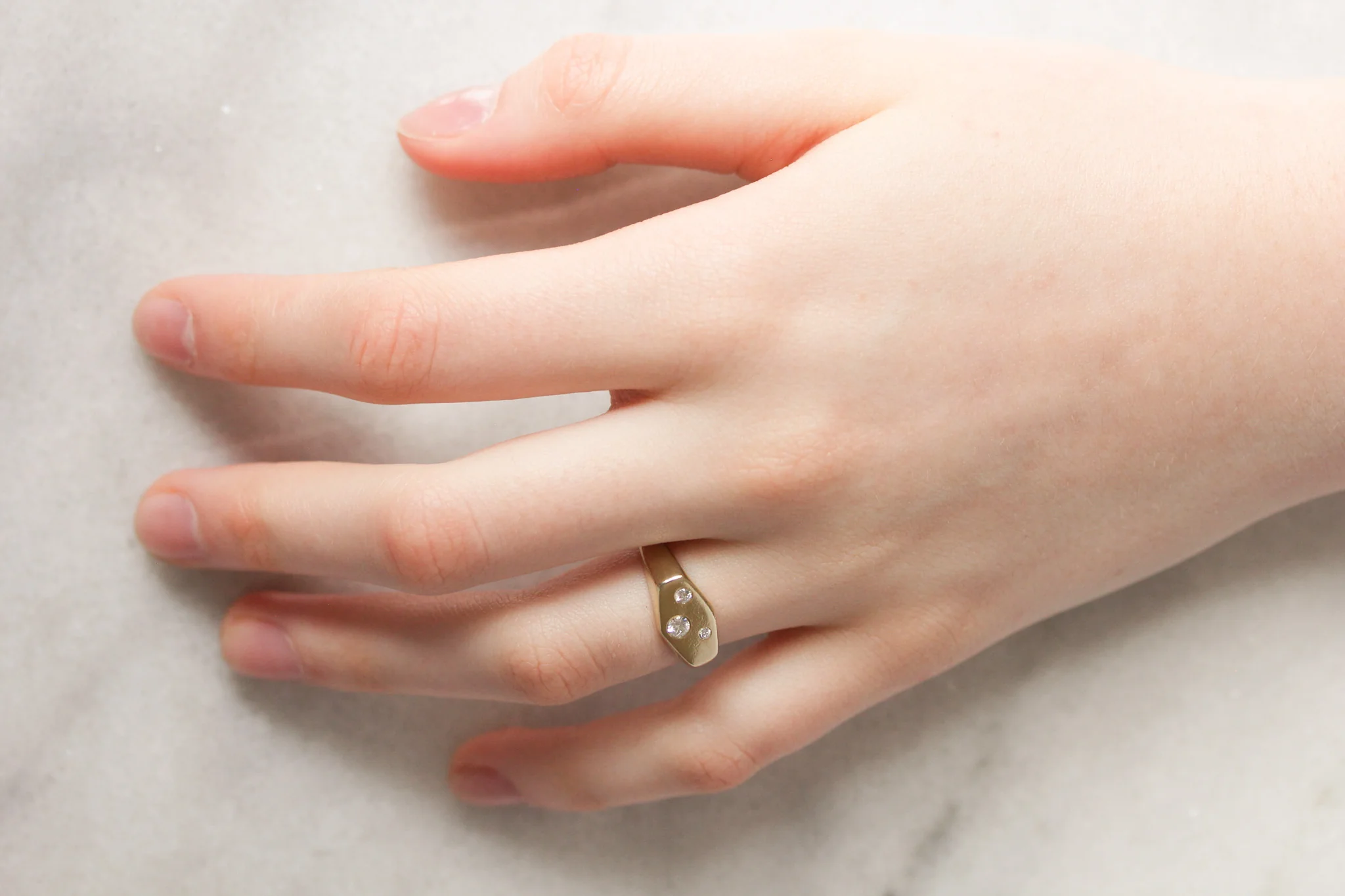 Hex Signet 14k Gold Ring with Diamonds - Mitchell's Manufacturing Jewel