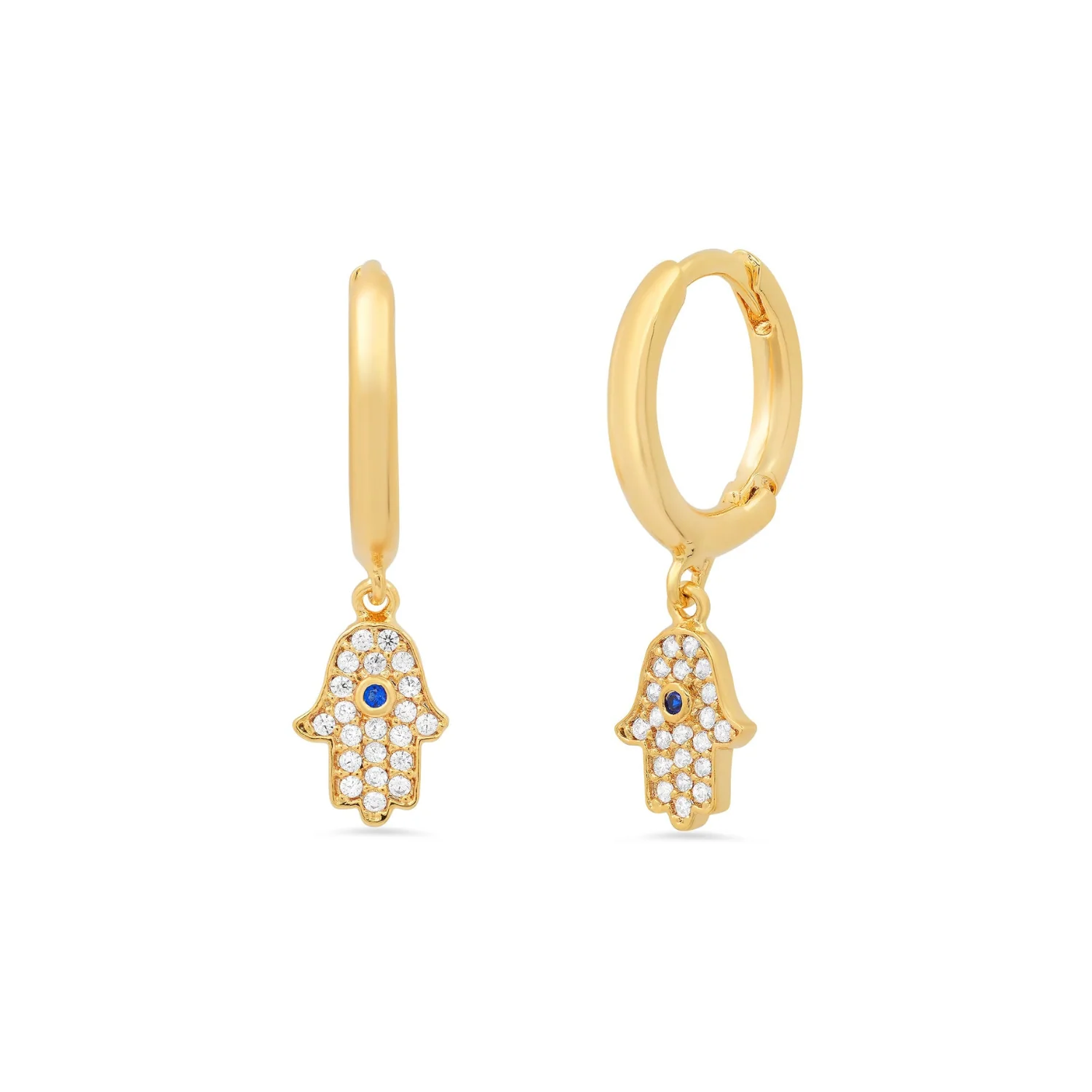 Gold Huggies With Pave CZ Hamsa Charms - Mitchell's Manufacturing Jewel