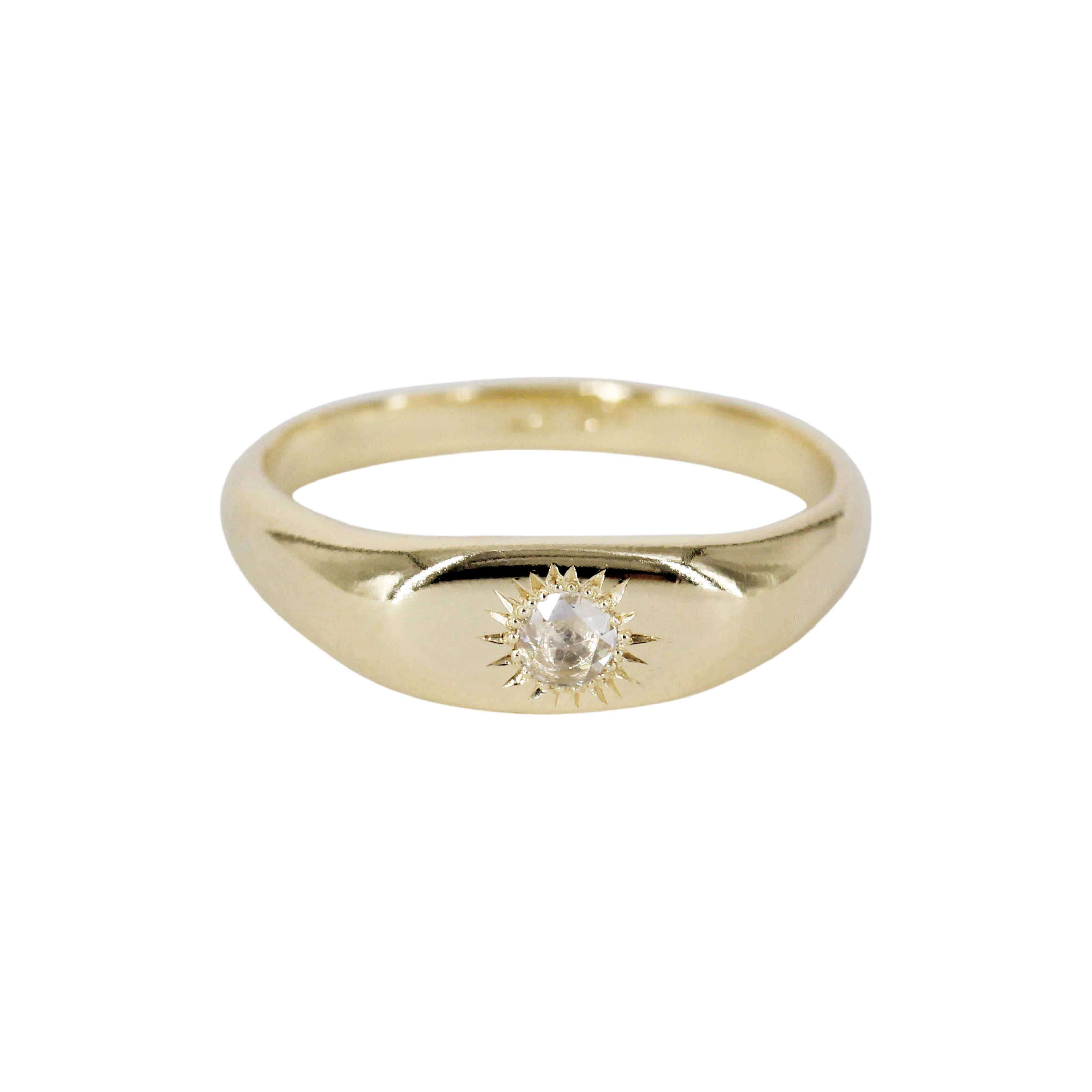 Sunflower Signet Rose Cut Diamond 14k Gold Ring - Mitchell's Manufacturing Jewel