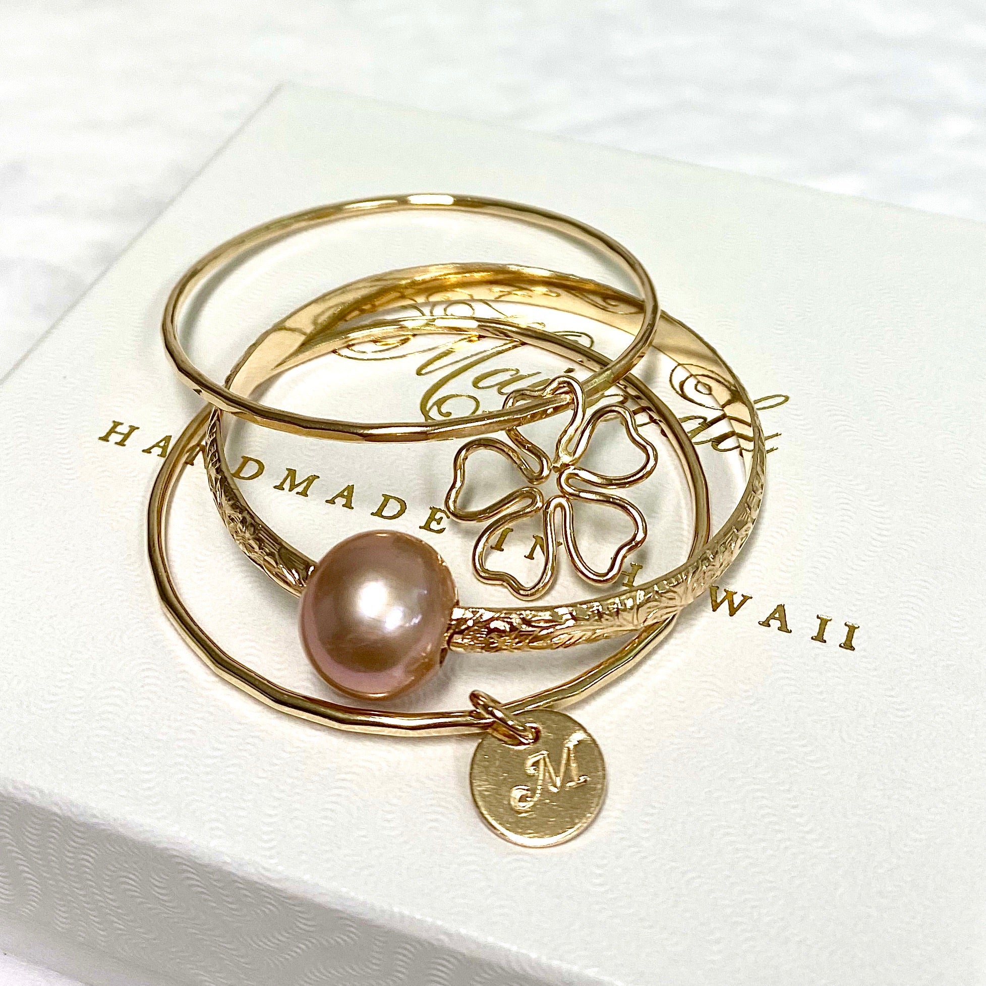 Princess baby bangle set - pink pearl (B481) - Mitchell's Manufacturing Jewel