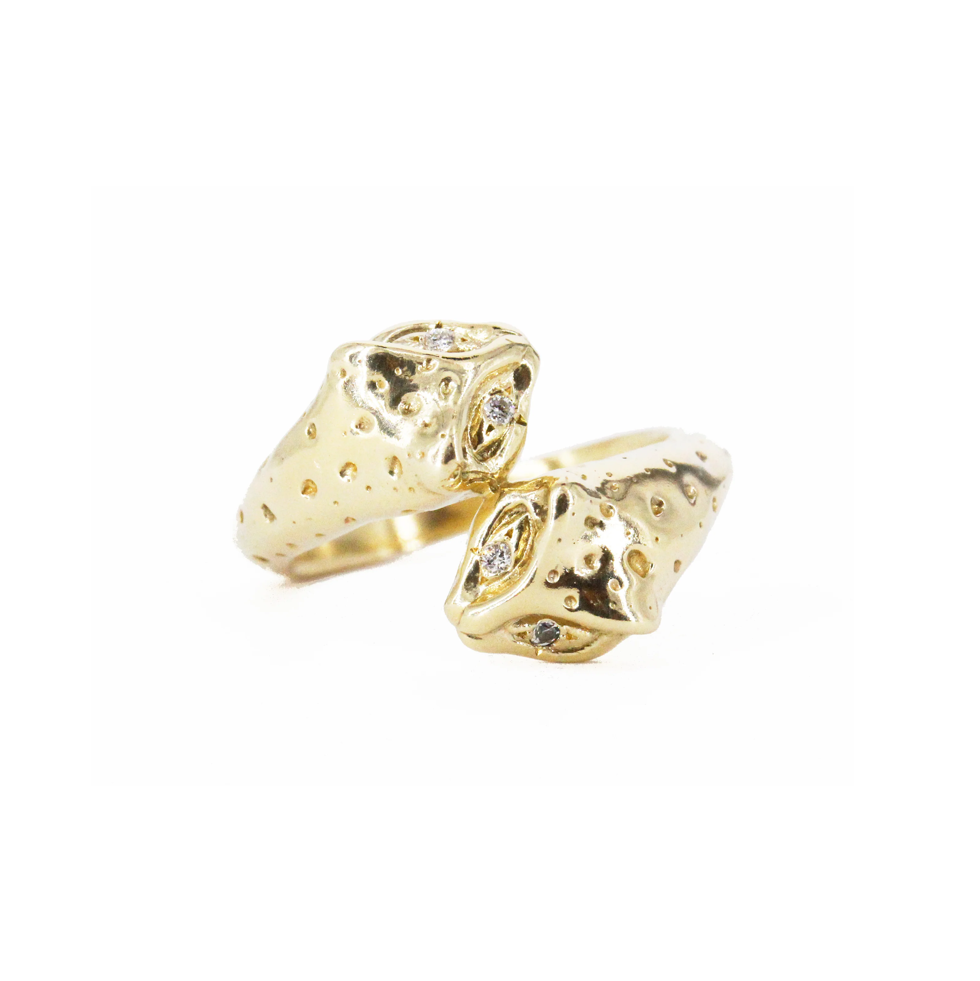 Double Headed Jaguar 14k Gold Ring with Diamond Eyes - Mitchell's Manufacturing Jewel