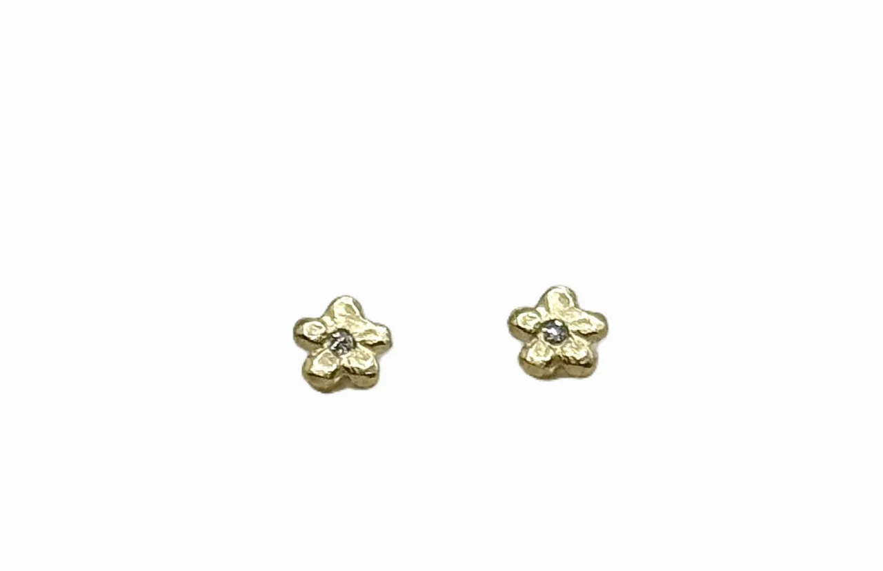 Tiny Flower with Diamond 14 Karat Gold Post Earring - Mitchell's Manufacturing Jewel