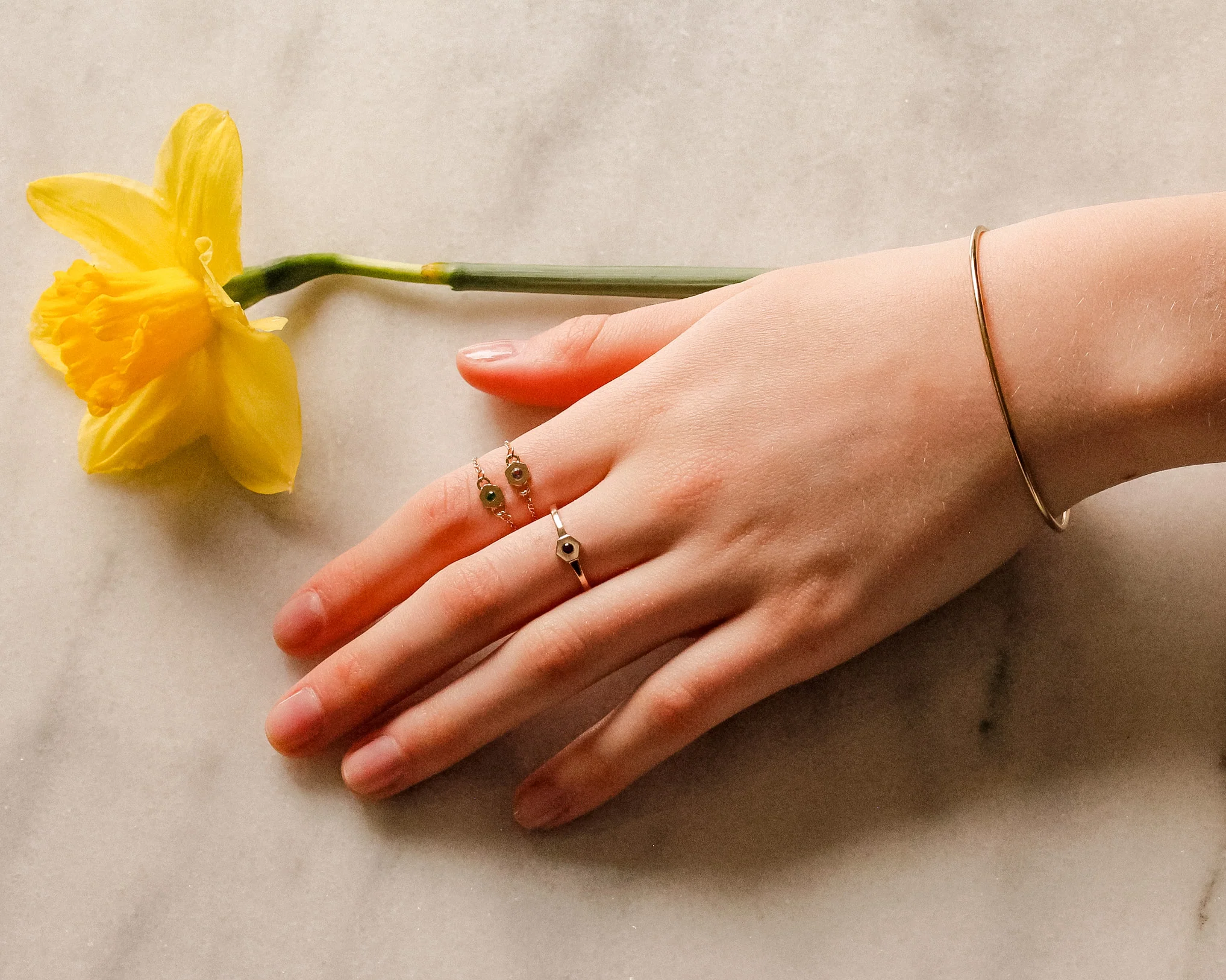 Prism Birthstone Hexagon 14k Gold Ring - Mitchell's Manufacturing Jewel