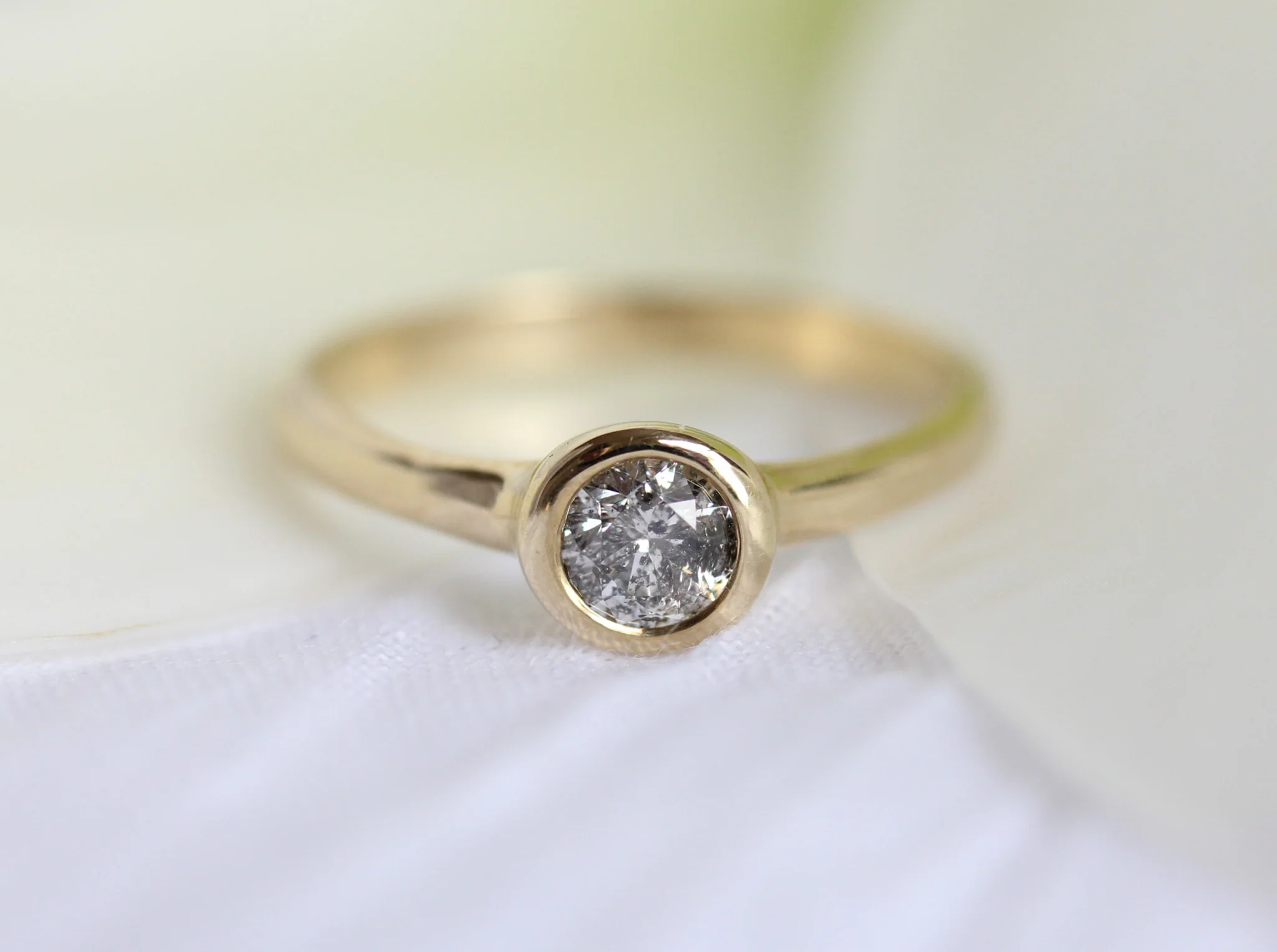 The Hera Ring: A 14k Gold Hand-Carved Salt and Pepper Diamond Solitaire - Mitchell's Manufacturing Jewel