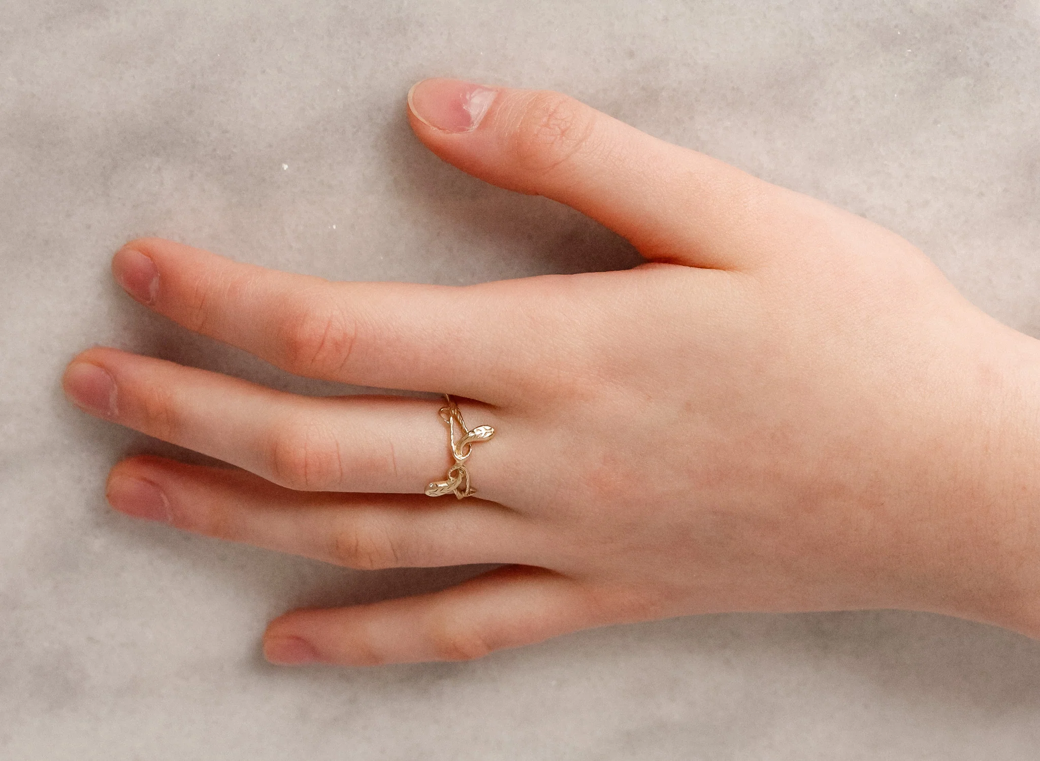 2 Headed Diamond Serpent 14k Gold Ring - Mitchell's Manufacturing Jewel