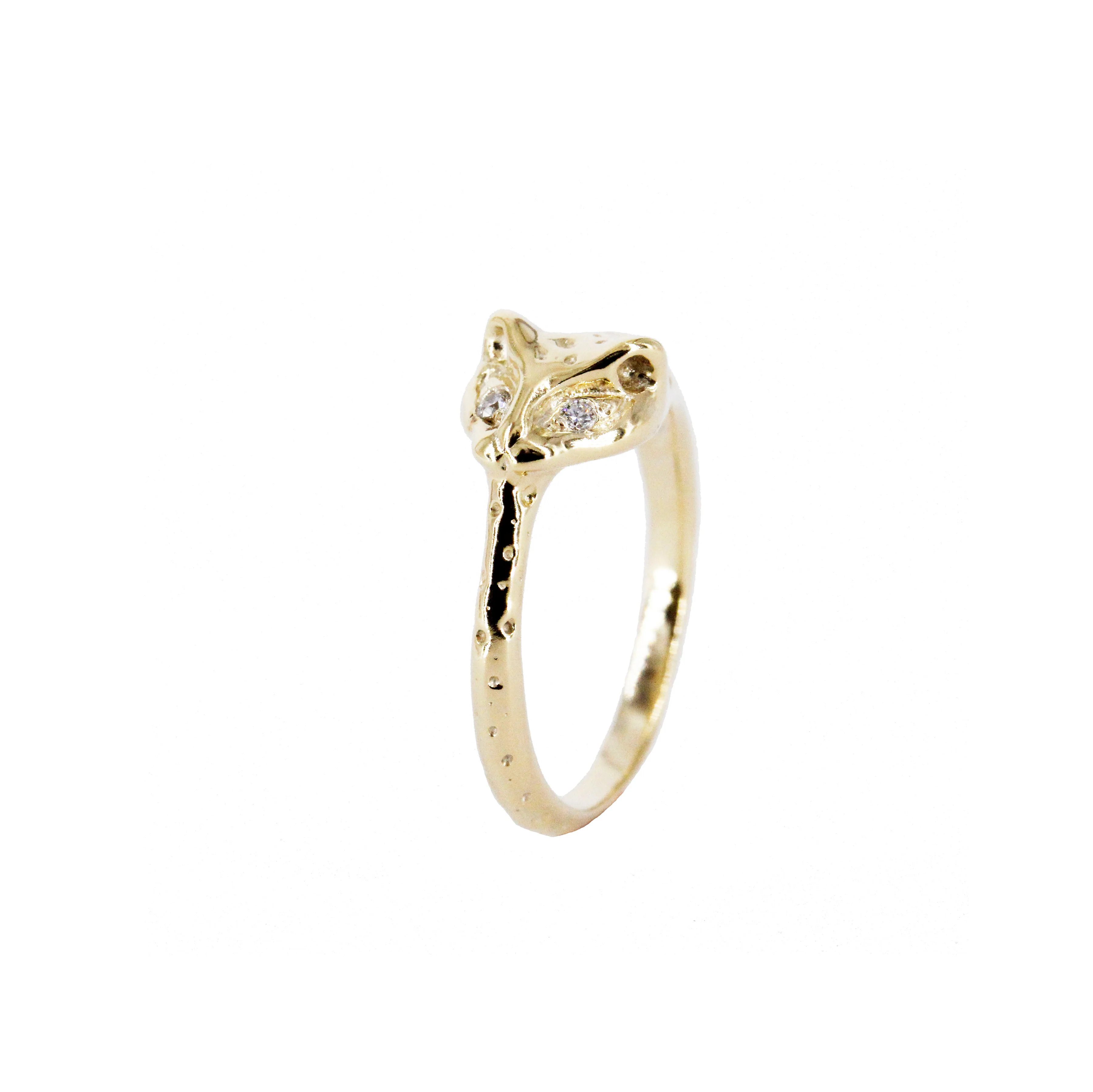 Jaguar 14k Gold Ring with Diamond Eyes - Mitchell's Manufacturing Jewel