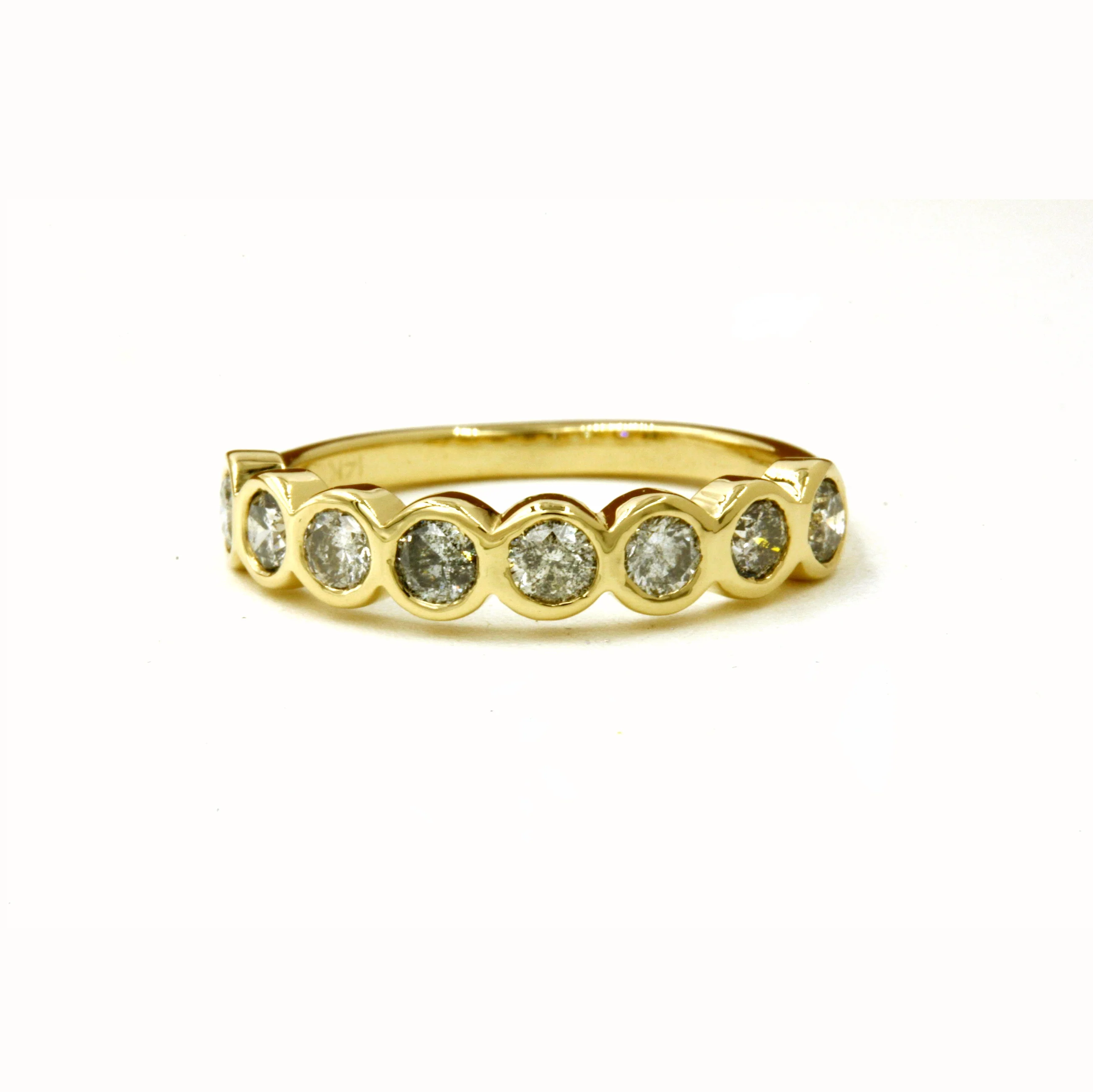 The Baby Wallace: 14k Gold Hammered Salt and Pepper Half Eternity Band - Mitchell's Manufacturing Jewel