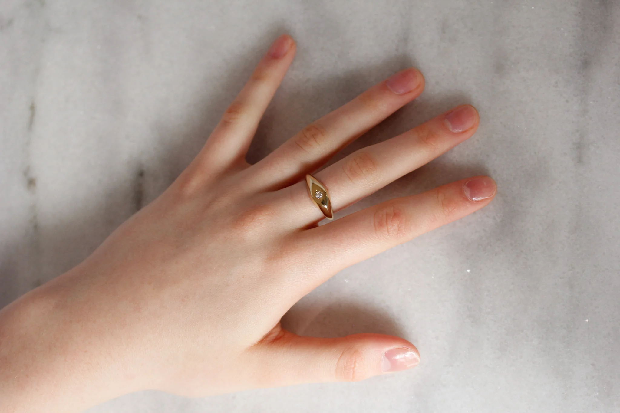The Muse Eye: A 14k Gold Hand-Carved Diamond Ring - Mitchell's Manufacturing Jewel