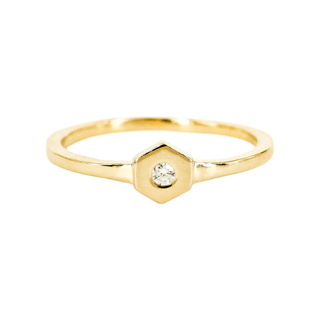 Prism Birthstone Hexagon 14k Gold Ring - Mitchell's Manufacturing Jewel