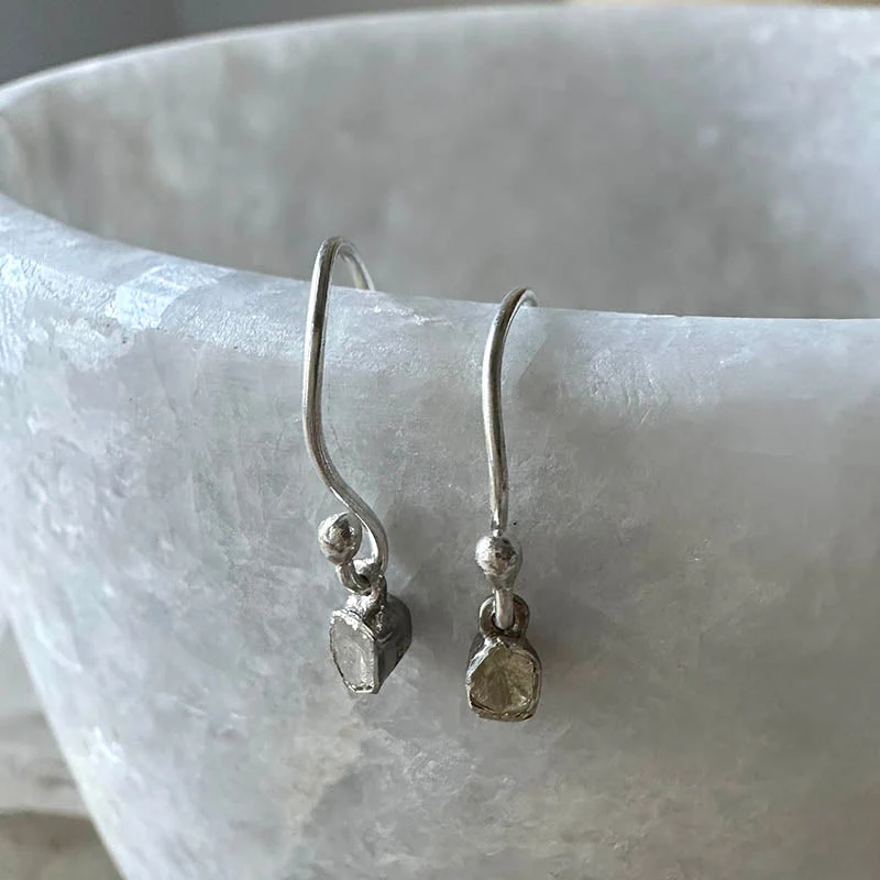 Polki Diamond Hook Earrings in Sterling Silver - Mitchell's Manufacturing Jewel