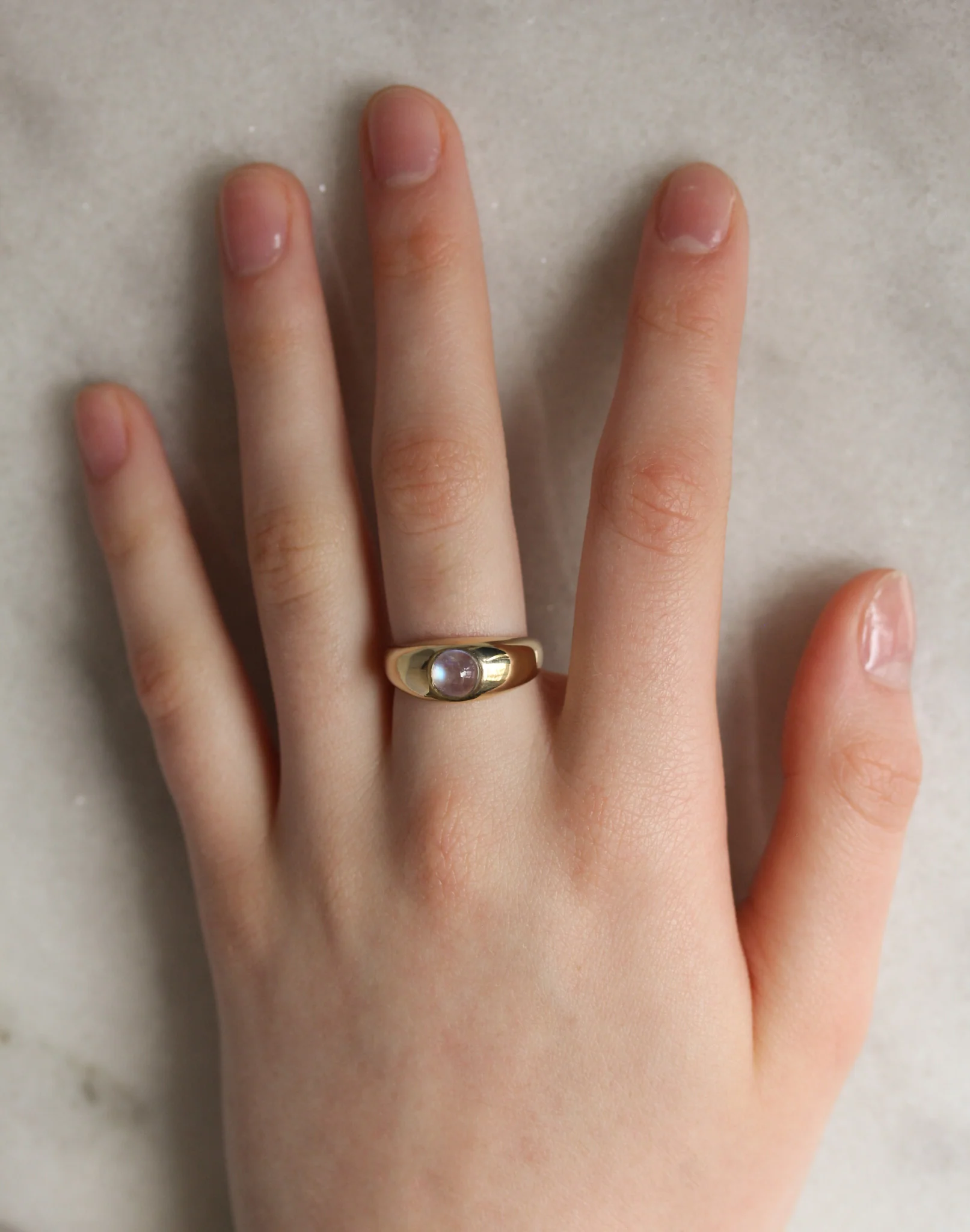 Rainbow Moonstone High Domed 14k Gold Ring - Mitchell's Manufacturing Jewel
