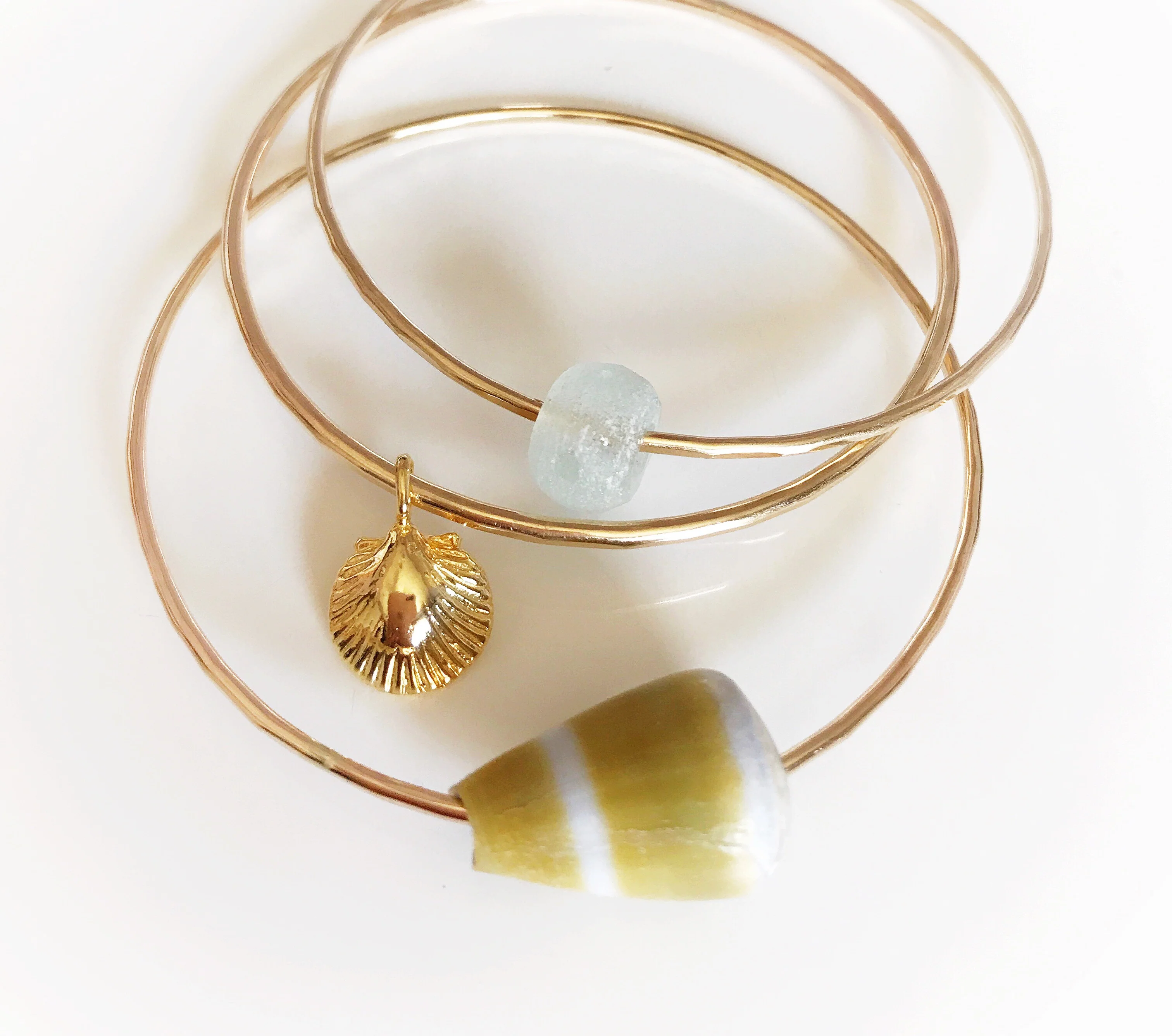 Bangle HINA- sea foam beach glass (B329) - Mitchell's Manufacturing Jewel