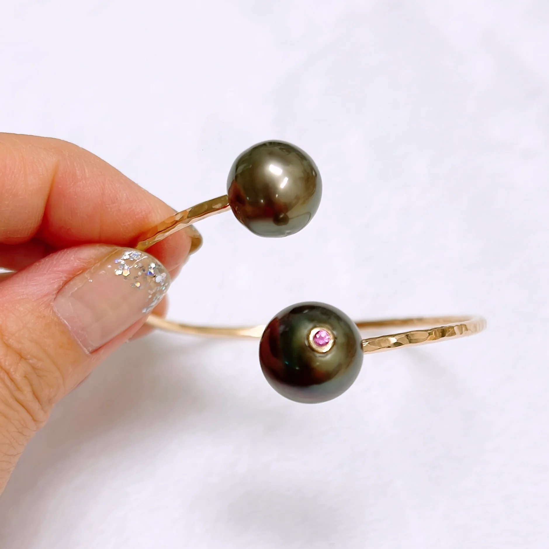 Cuff LEIA - tourmaline Tahitian pearl - Mitchell's Manufacturing Jewel