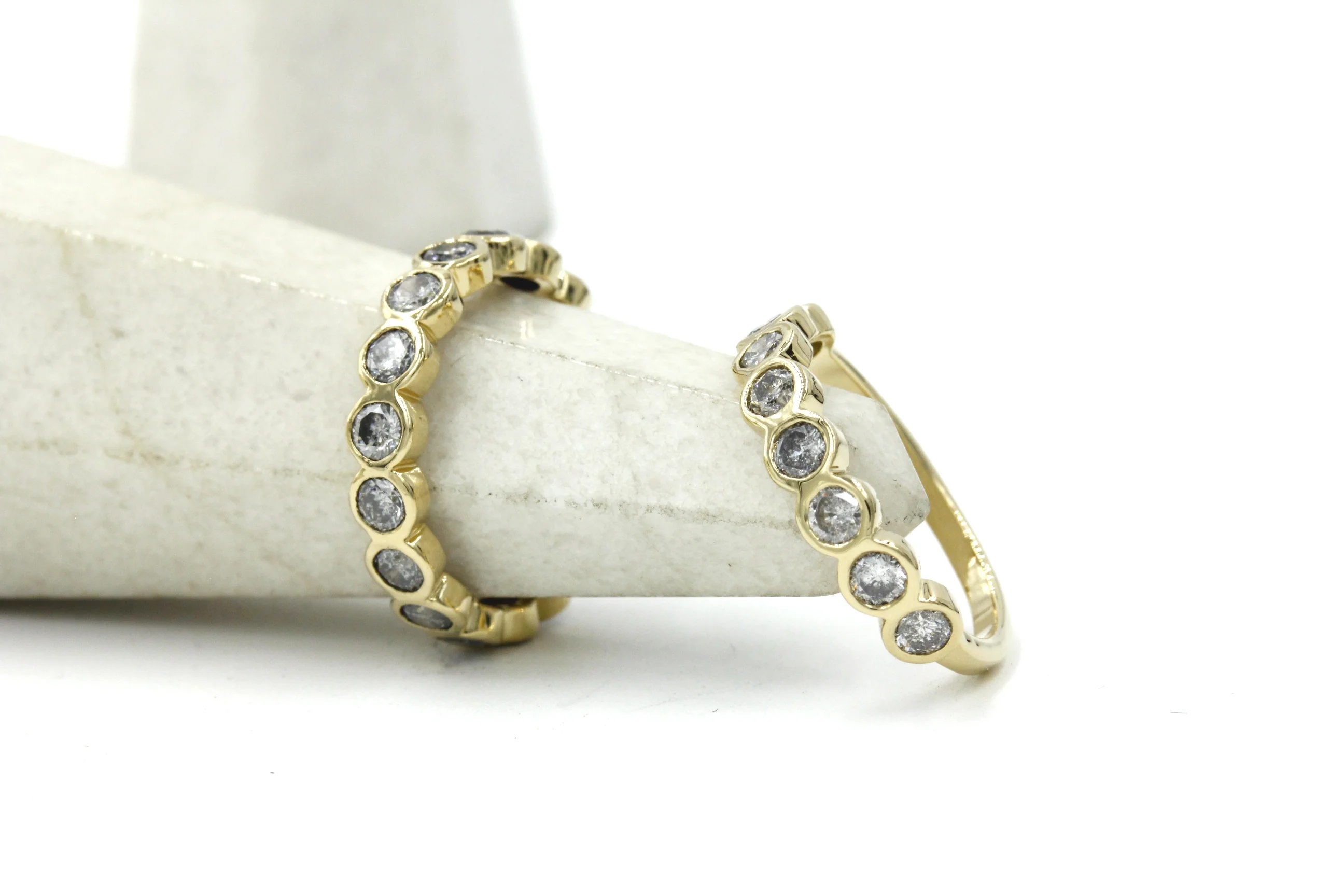 The Wallace: 14k Gold Hammered Salt and Pepper Diamond Eternity Band - Mitchell's Manufacturing Jewel