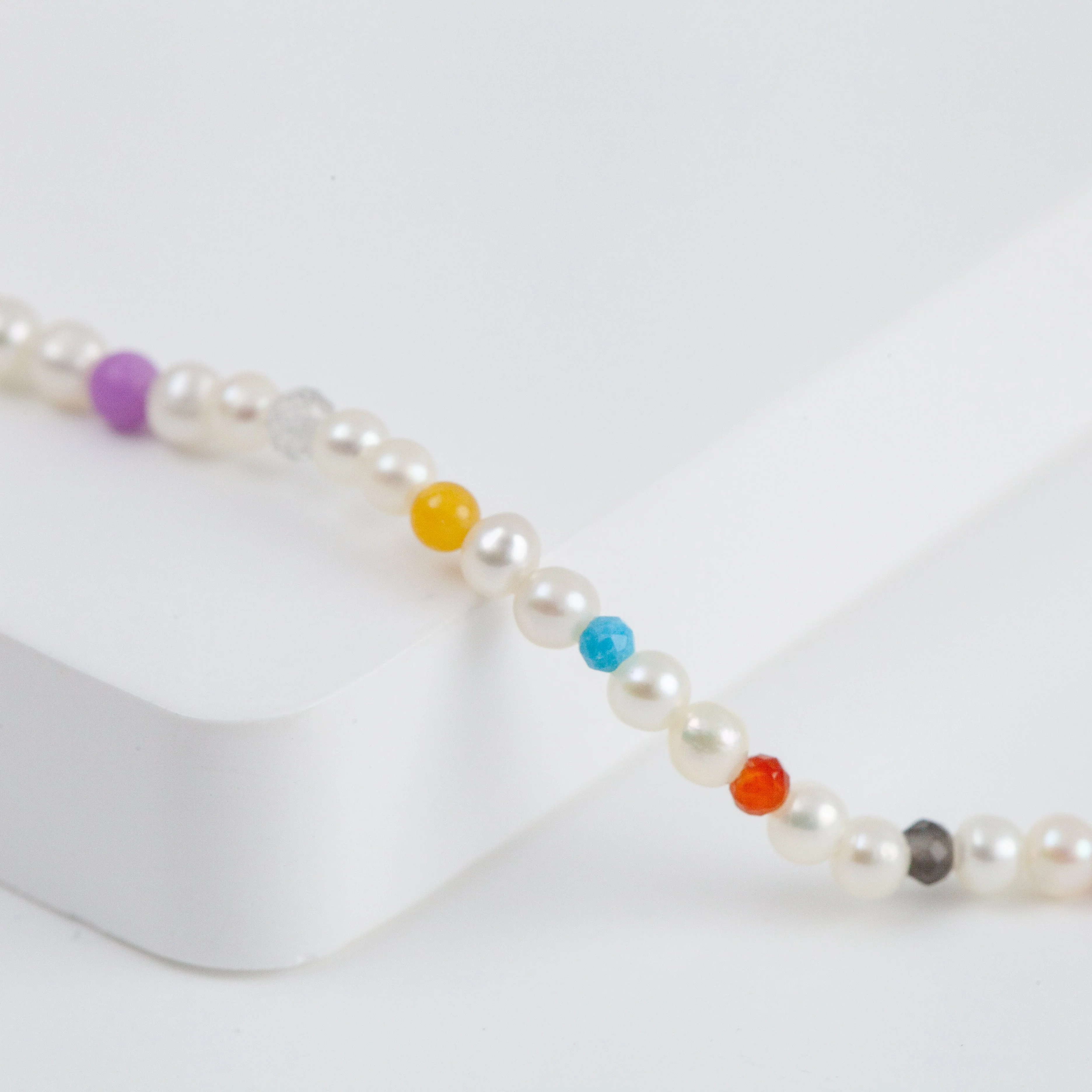Moon charm pearl and colorful gemstones beads bracelet - Mitchell's Manufacturing Jewel