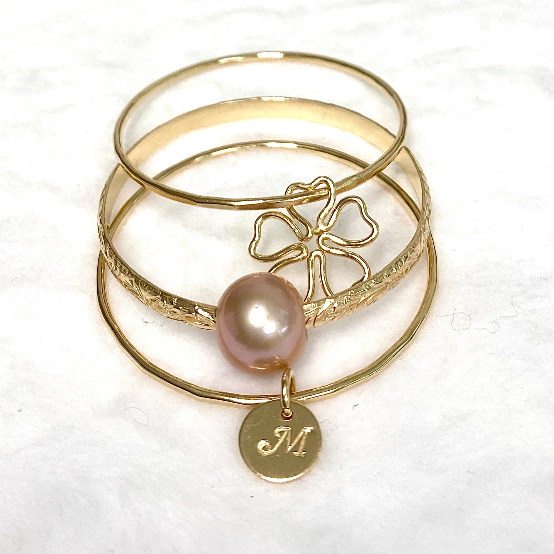Princess baby bangle set - pink pearl (B481) - Mitchell's Manufacturing Jewel