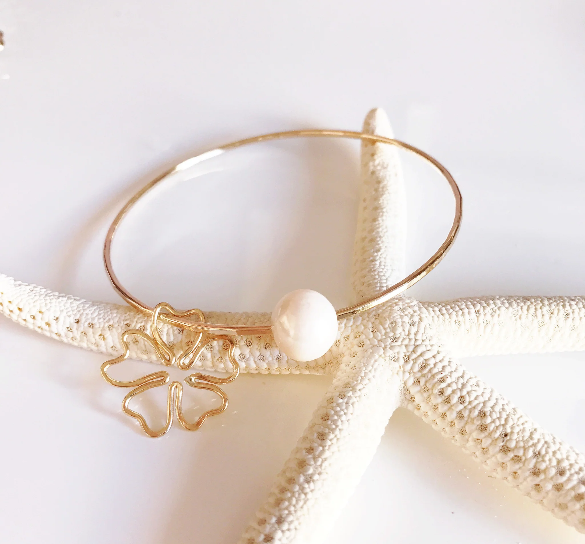 Cherry blossom bangle- white pearl (B300) - Mitchell's Manufacturing Jewel