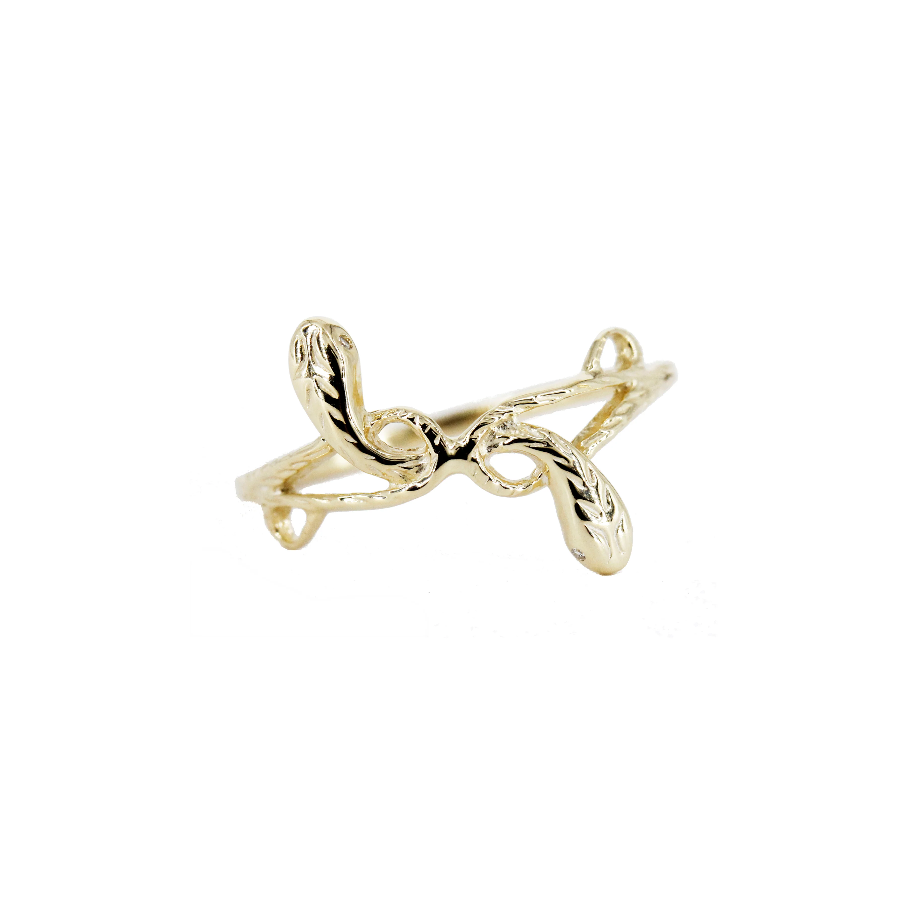 2 Headed Diamond Serpent 14k Gold Ring - Mitchell's Manufacturing Jewel