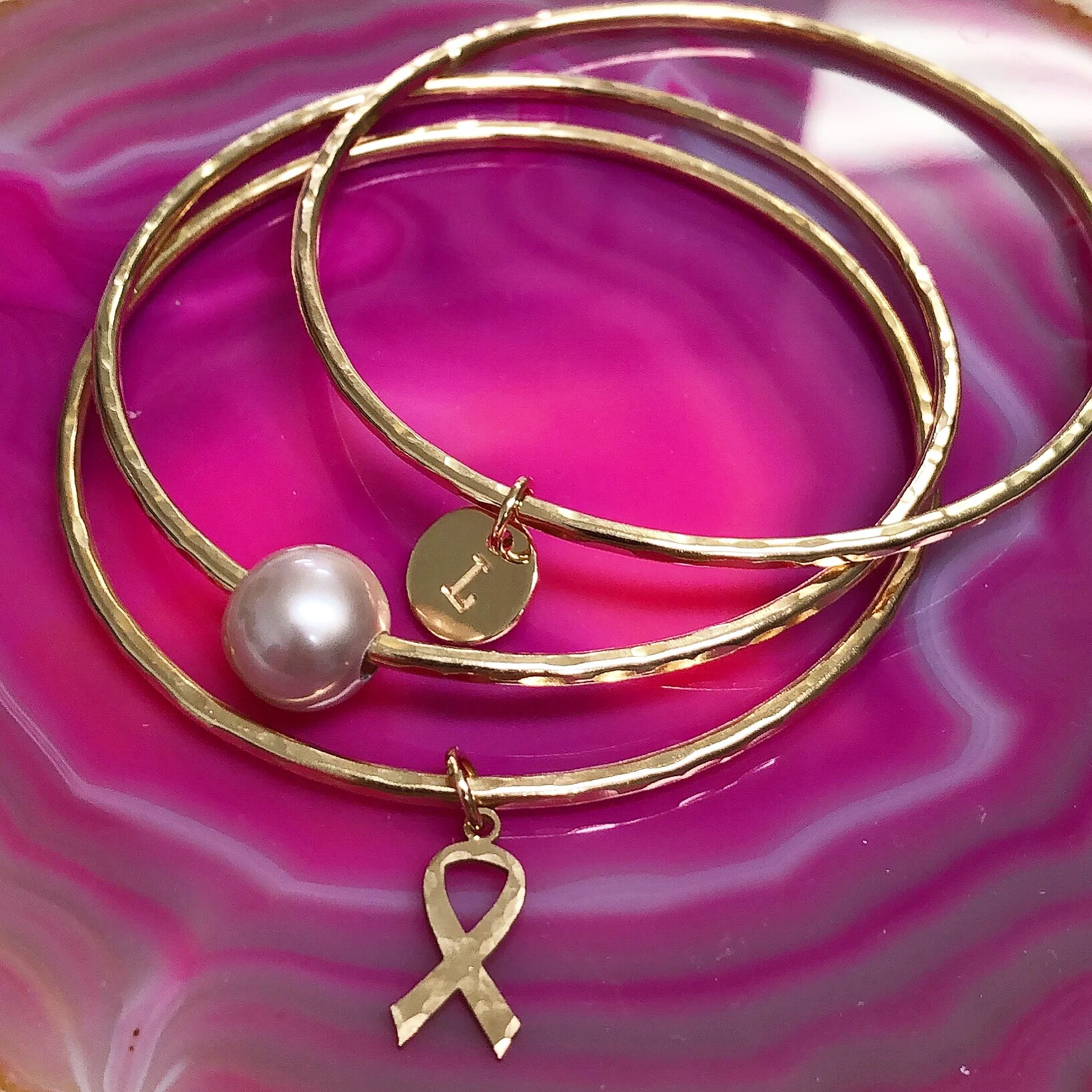Awareness ribbon charm bangle (B433) - Mitchell's Manufacturing Jewel