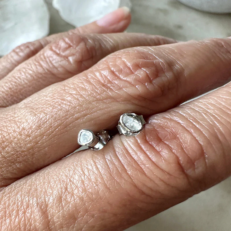 Polki Diamond Stud Earrings in Sterling Silver - Mitchell's Manufacturing Jewel