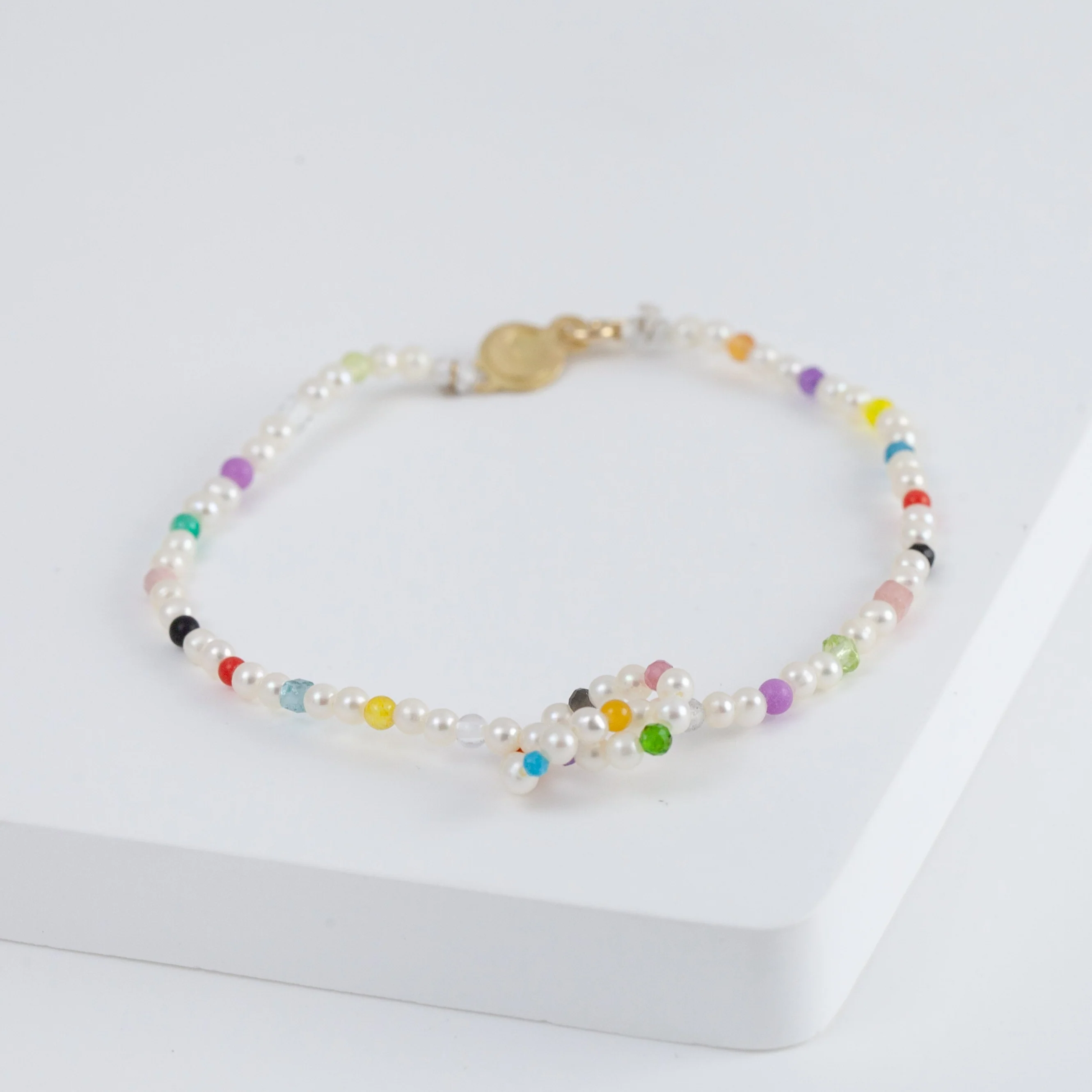 Moon charm pearl and colorful gemstones beads bracelet - Mitchell's Manufacturing Jewel