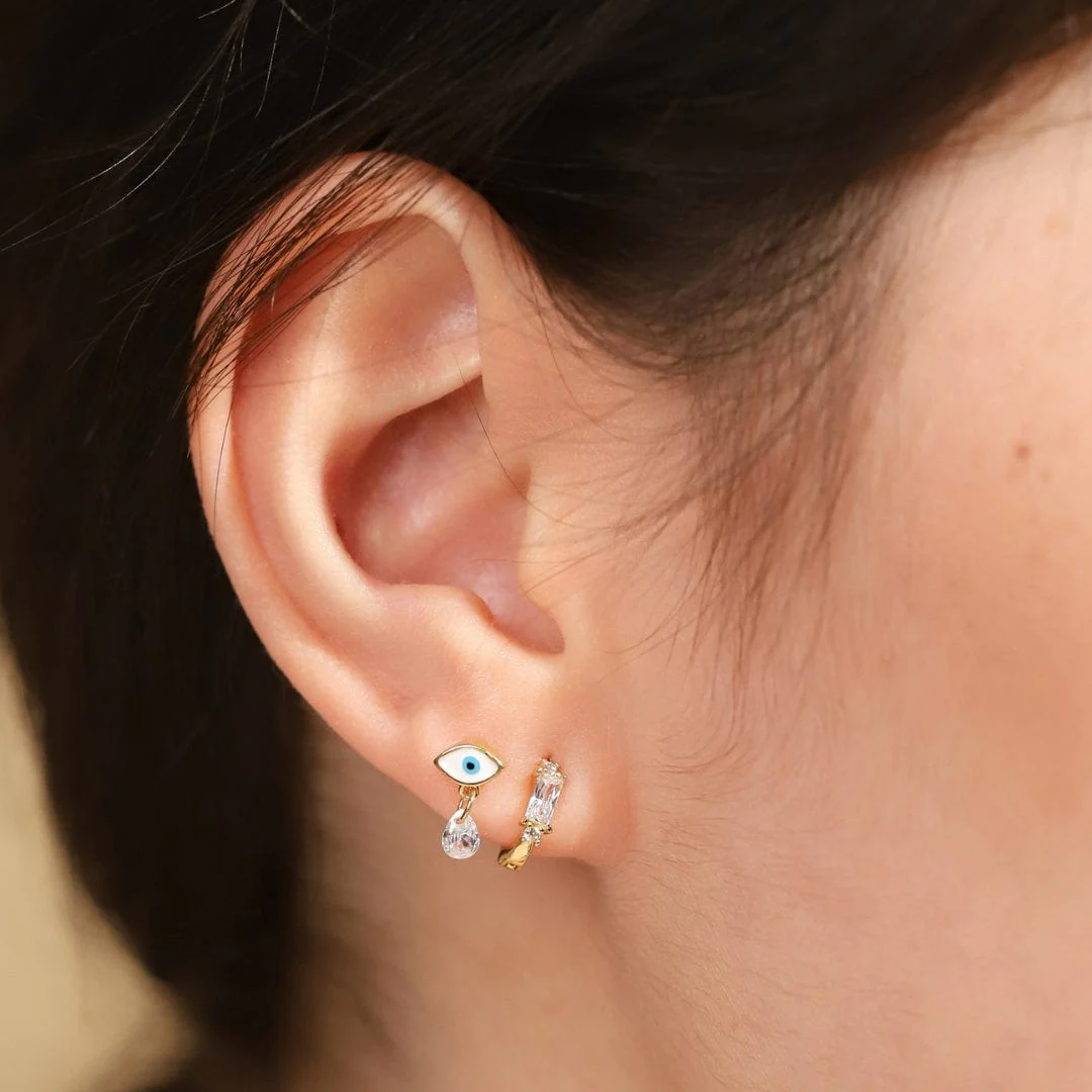 Evil Eye with Dangling CZ Post Earring - Mitchell's Manufacturing Jewel