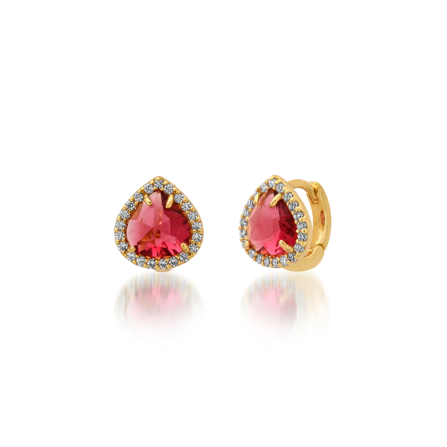 Radiant Ruby Pear Huggie Earrings - Mitchell's Manufacturing Jewel