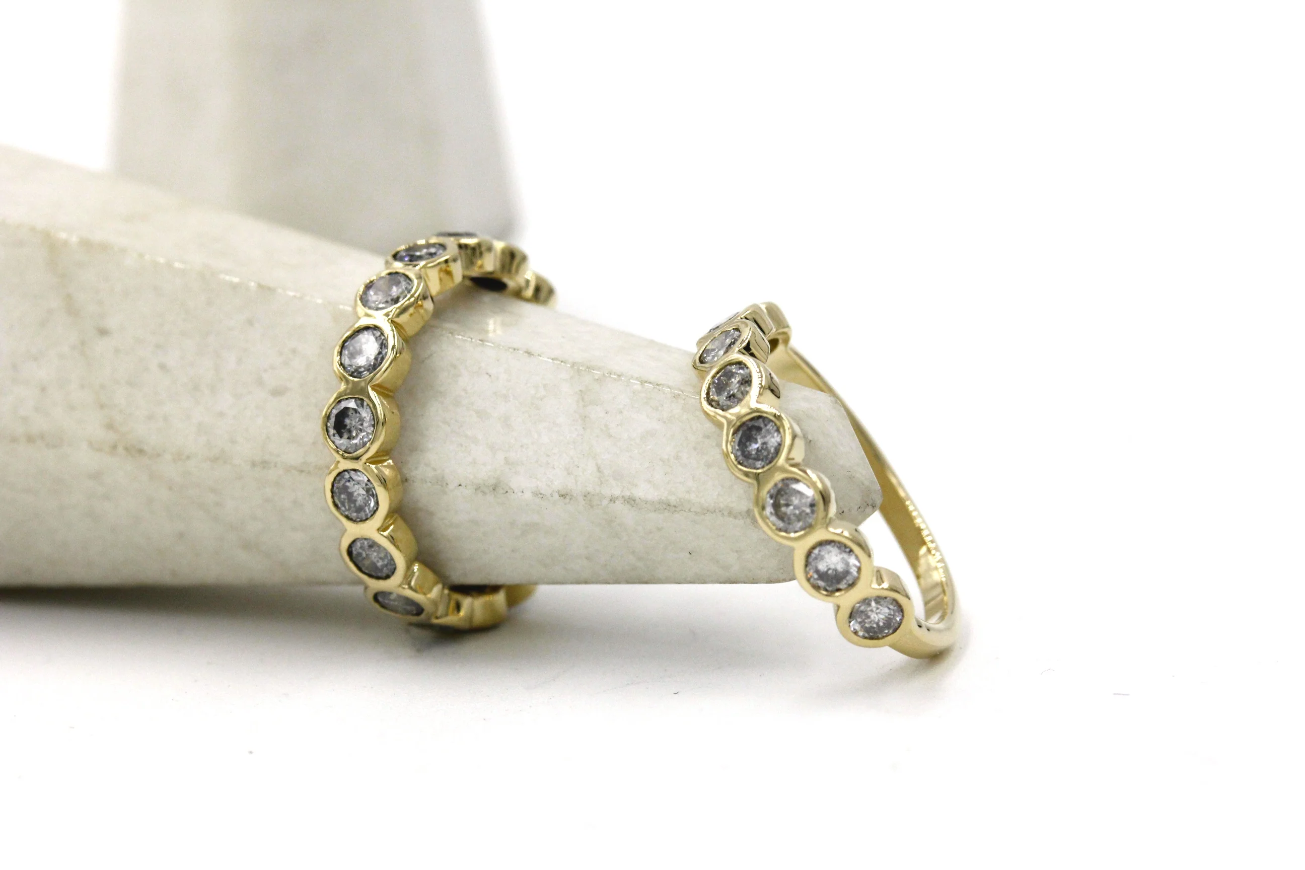 The Wallace: 14k Gold Hammered Salt and Pepper Diamond Eternity Band - Mitchell's Manufacturing Jewel