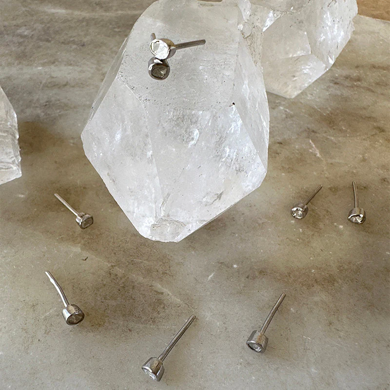 Polki Diamond Stud Earrings in Sterling Silver - Mitchell's Manufacturing Jewel