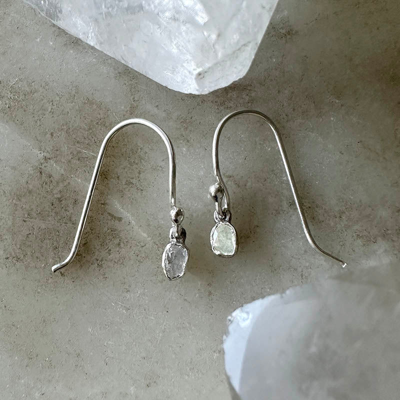 Polki Diamond Hook Earrings in Sterling Silver - Mitchell's Manufacturing Jewel